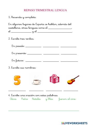 Repaso trimestral lengua