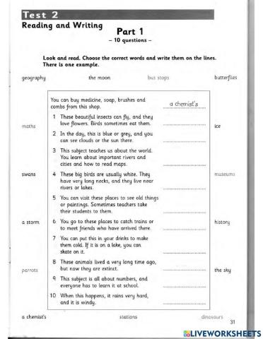 Flyers - Test 2 - Book 4 - Reading and Writing P1