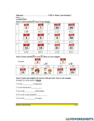 Unit 4: When's your birthday?