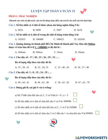 Luyện toán tuần 31