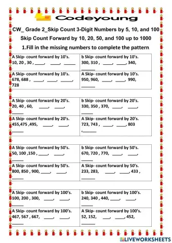 Skip Count Forward by 10, 20, 50, and 100 up to 1000