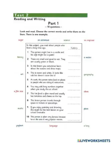 Flyers 3 Test 2 R&W Part 1-5