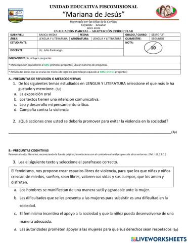 Evalucación de Lengua y L 2Q-2P- ADAPTACIÓN