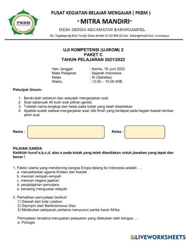 Ujikom 2 Sejarah Indonesia XI Paket C
