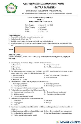 Ujikom 2 Sosiologi 10