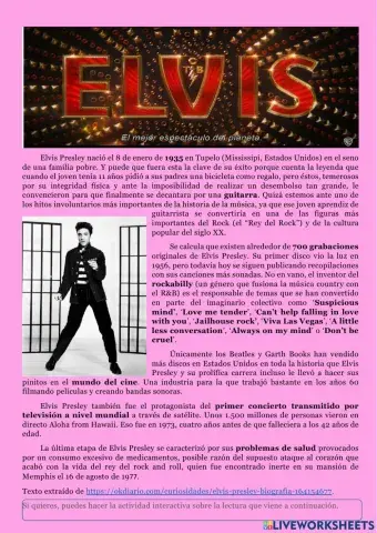 Lectura comprensiva sobre Elvis Presley-vida