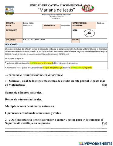 Evalución de Matemática 2Q-2P.