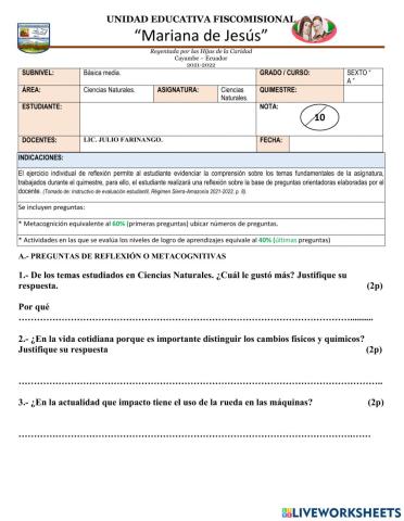 Evaluación de Ciencias N 2Q-2P