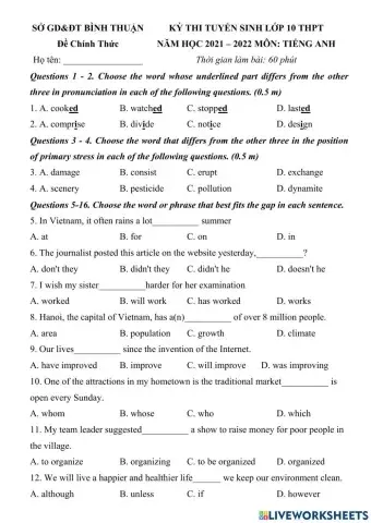 De thi vao 10 - 2021