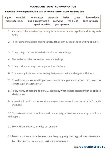 Vocabulary about communication