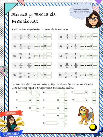 Suma y restas de fracciones