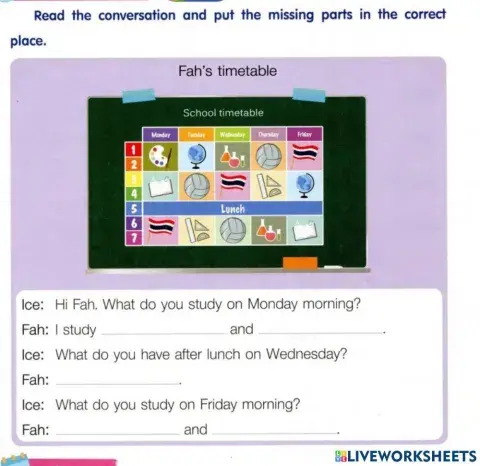 Reading:Read the conversation and put the missing parts in the correct place1.