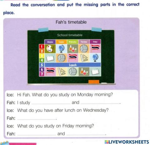 Reading:Read the conversation and put the missing parts in the correct place1.