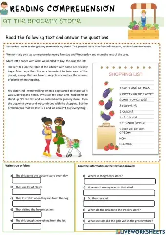 Reading Comprehension At the grocery store