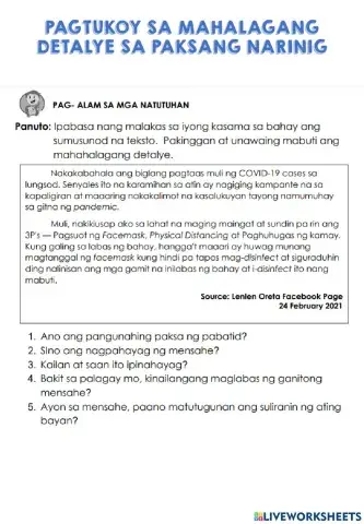 Pagtukoy sa mahalagang detalye sa paksang narinig