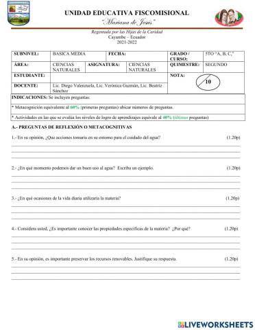 Evaluacion ciencias naturales