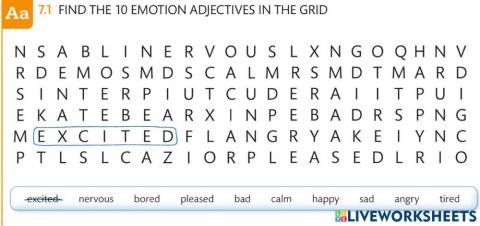 Feelings wordsearch
