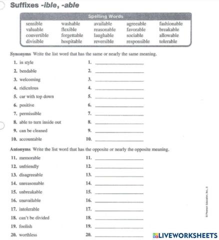 Suffixes -ible, -able