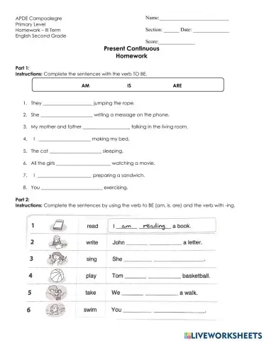 Present continuous homework
