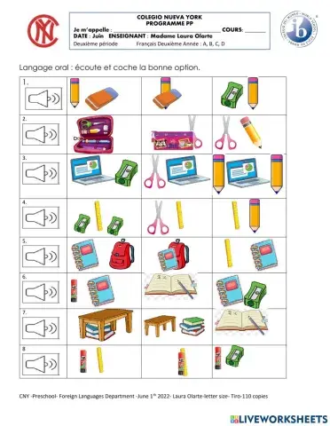 Preposiciones y objetos de la clase