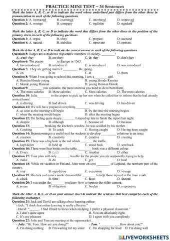 Practice mini test (34 sentences)
