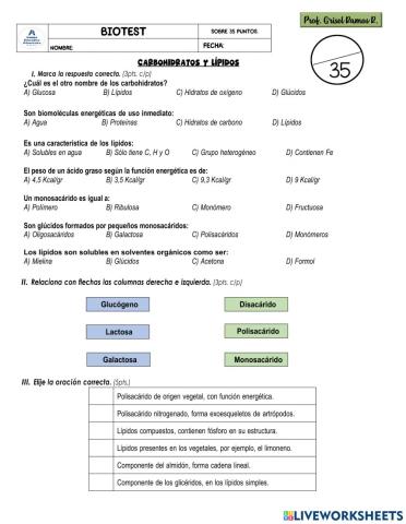 Evaluación de Glúcidos y Lípidos