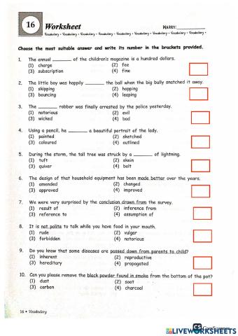 Grammar + vocab part d