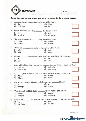 Grammar + vocab part e