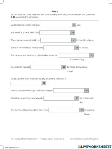 Compact First. Practice test 1. Listening part 2 and part 3