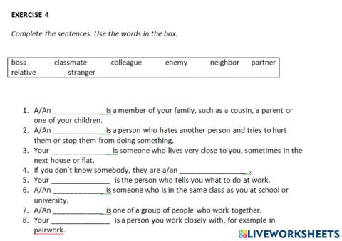 Ie1, unit 1, Grammar and Vocabulary, Exersice 4