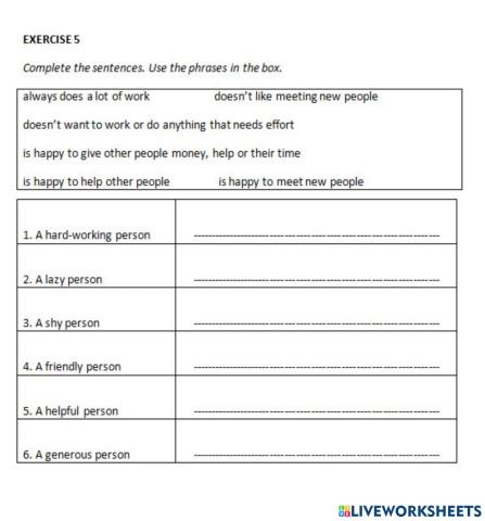 IE1, unit 1, grammar and vocab, Exersice 5