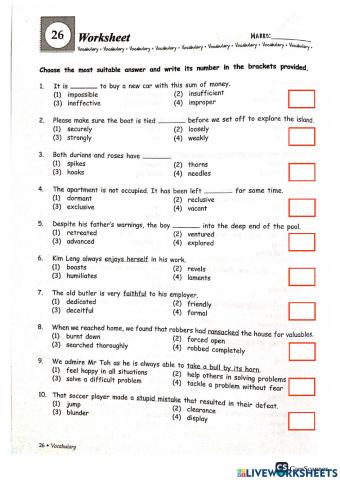 Grammar + vocab part f