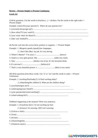 A2 Review- Present Simple vs present Continuous
