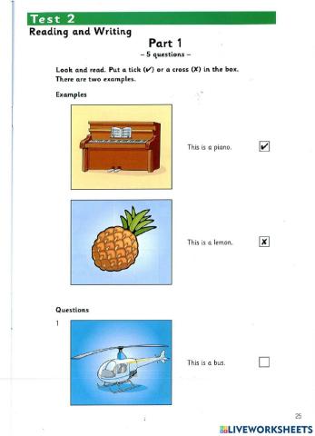 Starters - Test 2 - Book 9 - Reading + Writing