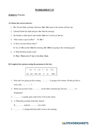 Worksheet 53 - Pronouns
