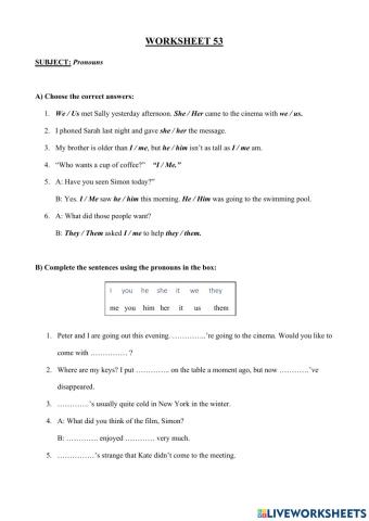 Worksheet 53 - Pronouns