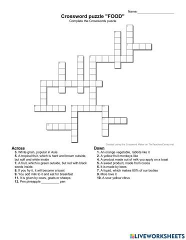 Food Crossword puzzle