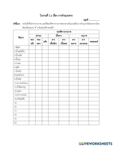 ใบงานที่ 1.1 เรื่อง การจำแนกสาร