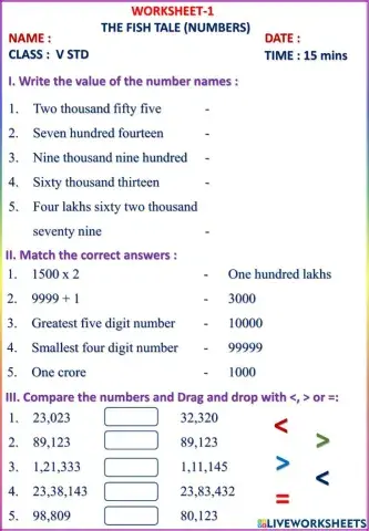 The fish Tale - Worksheet 1