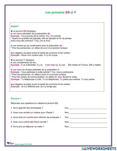 Pronoms Y et EN
