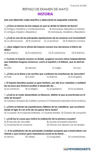 Repaso examen historia mayo