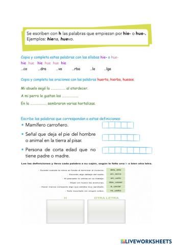 Uso de la H - Hue - Hie - Las leyendas