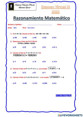 Raz. Matemático 3ero Sec
