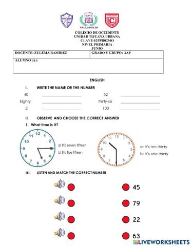 Examen inglés junio 2ap