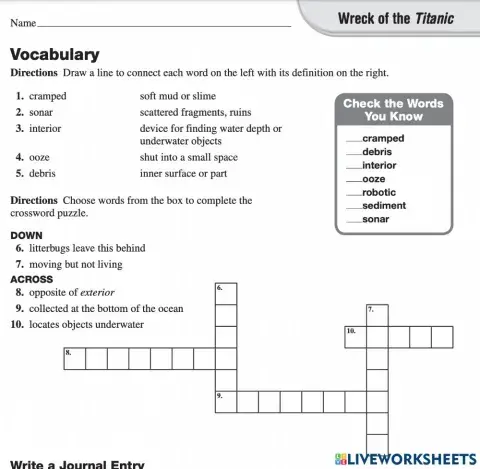 Vocabulary Wreck of the Titanic