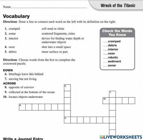 Vocabulary Wreck of the Titanic