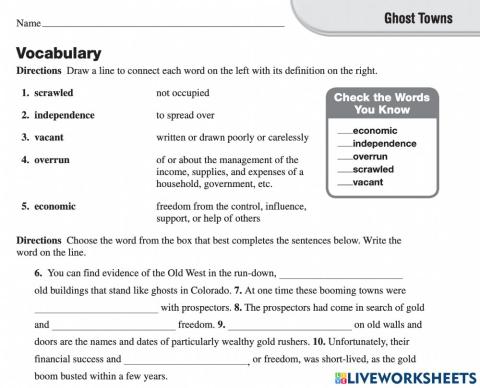 Vocabulary Ghost Towns