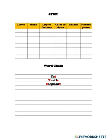 Stop - word chain template