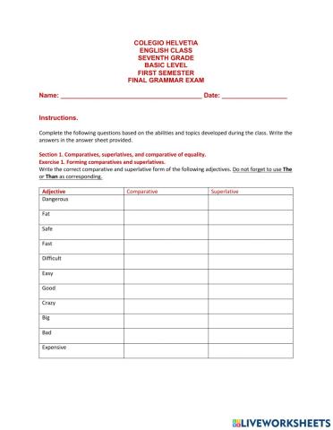 7th grade final exam