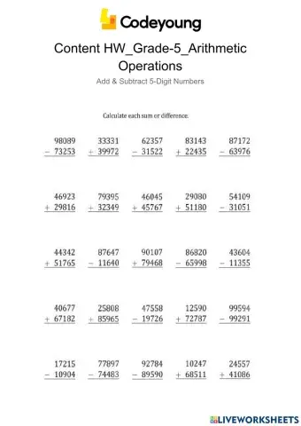 Content-HW-Add & Subtract 5-Digit Numbers